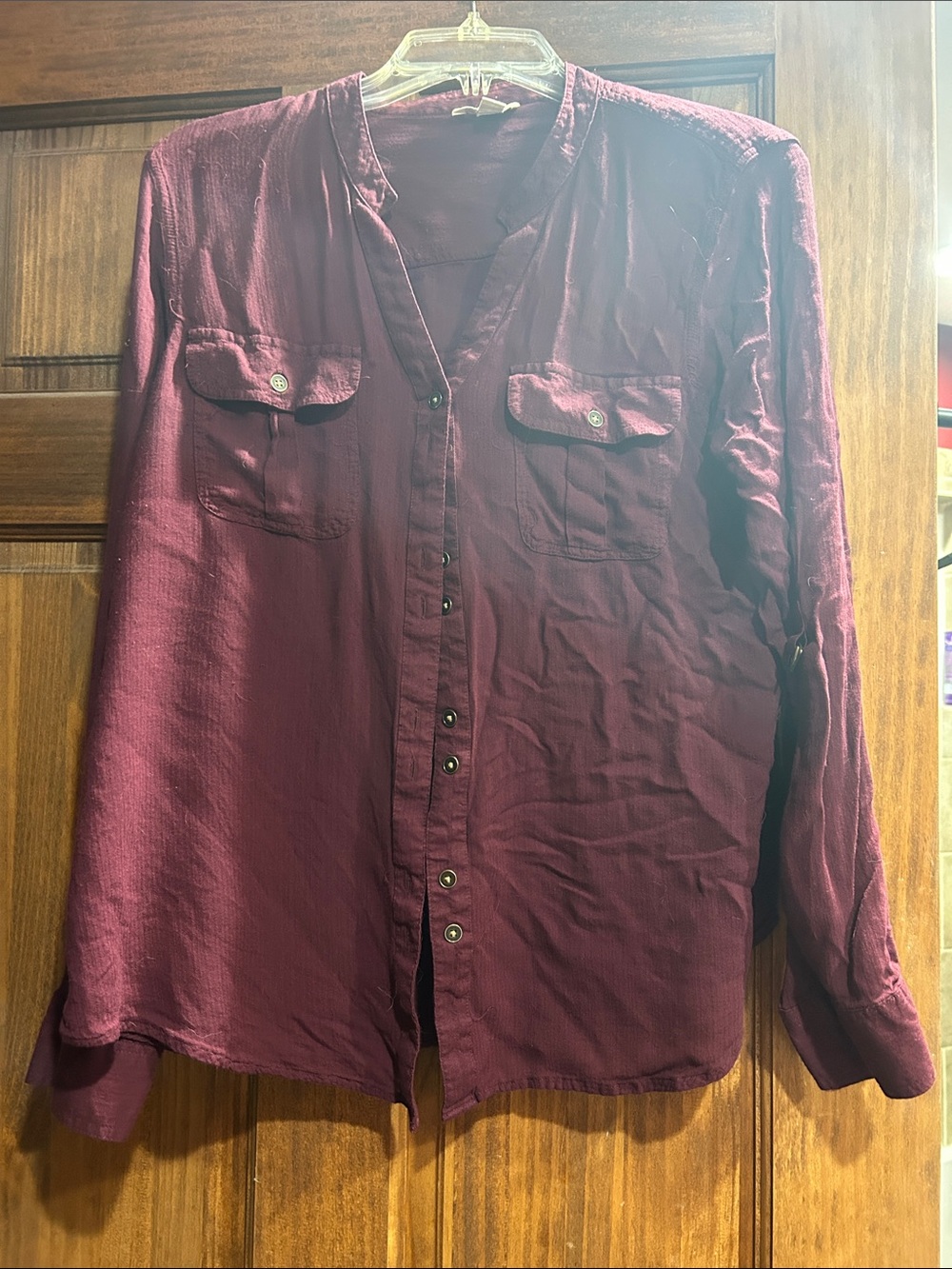 Cato Burgundy Button-Front Long Sleeve Shirt